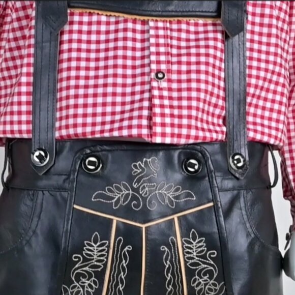 Mens Lederhosen Black Bavarian Lederhosen Shorts Mens Oktoberfest Costumes NWT - Picture 1 of 13